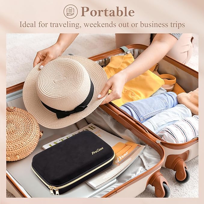 ProCase Large Travel Jewelry Organizer Case, Jewellry Home Storage Book Ring Binder with Clear Pockets for Presentation, Zippered Pouch Bag for Earrings Necklaces Bracelets -Black, Non-loose-leaf