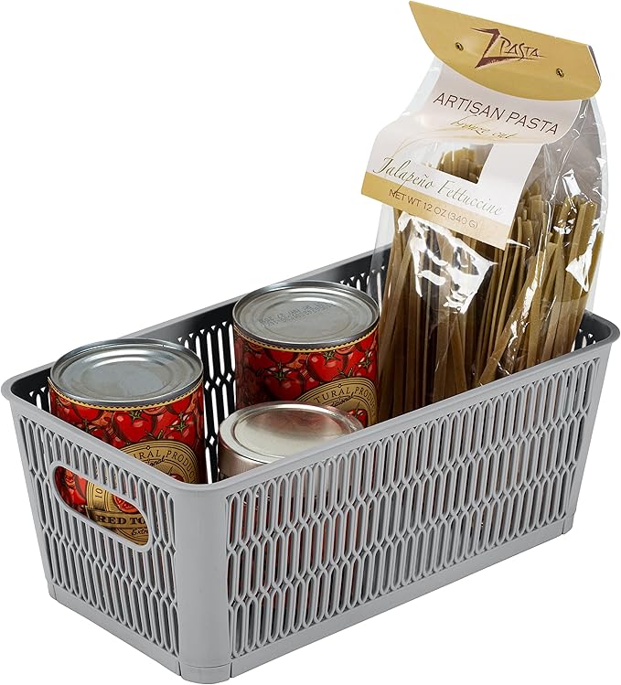Simplify 2Pk Small Slide 2 Stack It Tote Basket | Storage & Organization | Open Bins with Stackable Capability | Bathroom | Crafts | Pantry | Playroom | Office | Grey