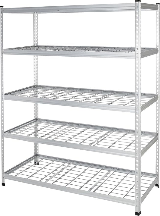 Amazon Basics 5 Shelf, High-Grade Aluminum, Silver, 60 x 24 x 78 Inch | Heavy Duty, 4000IBS, Adjustable, Storage, Shelving Unit