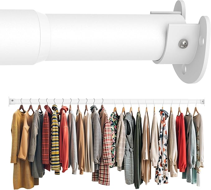 Closet Rod 30-63 Inches, Adjustable Heavy Duty Metal White Closet Rods for Hanging Clothes 1.3 Inches Diameter for Wardrobes Laundry