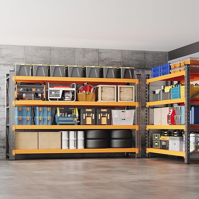BYNSOE 71" W Storage Shelves 5000lbs Garage Metal Shelving Heavy Duty Garage Shelves Adjustable Storage Shelves for Industrial, Factory (Black-Orange, 71" W x 24" D x 69" H)