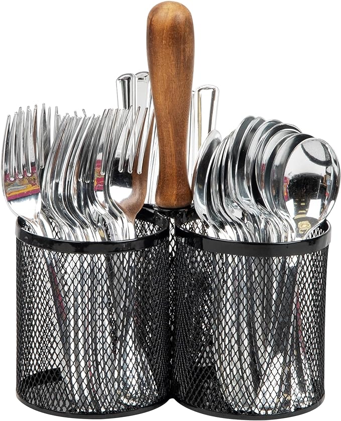 Mind Reader Utensil Holder, Silverware Organizer, Caddy, Cutlery Holder, Kitchen, Metal Mesh, 7.5"L x 7.5"W x 9.75"H, Black