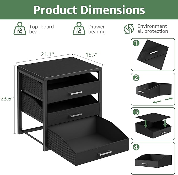 BOLUO Closet Drawers Black 3 Drawer Dresser for Closet Organizers and Storage Bedroom Dorm Modern