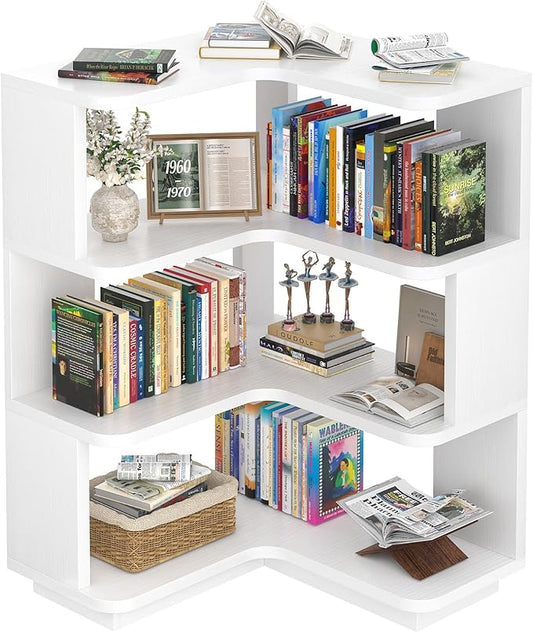 Armocity Corner Book Shelf - 4 Tier Corner Bookshelf Etagere Bookcase with Baffle, Freestanding L Shaped Display Shelf Stand for Home Office, Living Room, Bedroom, Kitchen, White