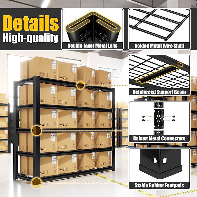 PrimeZone 72" H Heavy Duty Garage Shelving 2500 LBS 5 Tier Storage Shelves Adjustable Industrial Metal Wire Shelf Unit for Garage,Basement,Pantry,Warehouse,Commercial,48" W X 24" D X 72" H 2Pack