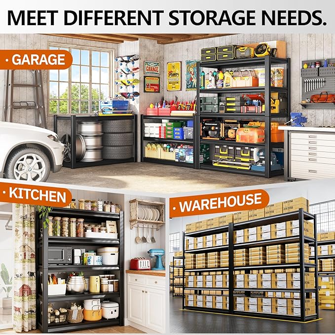 2000lbs Heavy Duty Garage Shelving, 5-Tier Adjustable Storage Shelves, 72" H x59 W x 19.6" D, Utility Metal shelvingfor Warehouse, Basement, Garage