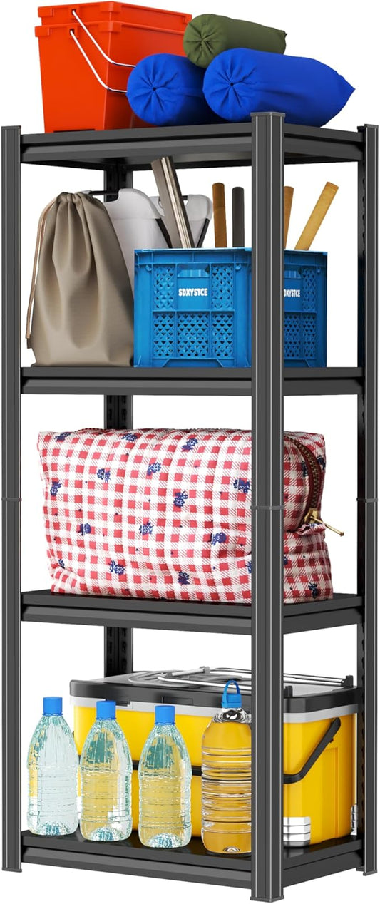 PRESTELION 44" H Metal Shelf 4-Tier Storage Shelves 2000LBS Garage Shelving Unit Adjustable Shelf for Basement, Warehouse, Pantry, Closet, Kitchen 44" H x 15.8" W x 9.8" D, Black