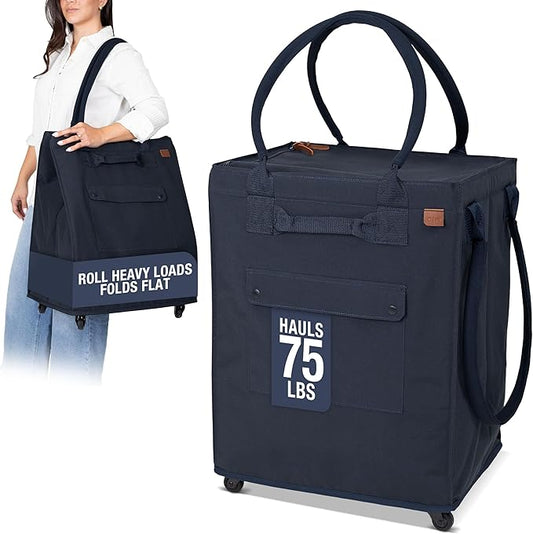 CleverMade Hauler Rolling Tote Bag, 90L Collapsible Portable Shopping Cart with Wheels for Groceries, Laundry, Organization