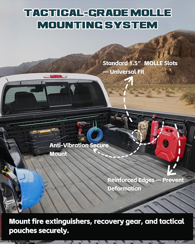 Trumgeta Heavy-Duty Side Bed MOLLE Panel Fit for 2007-2021 Toyota Tundra, Military-Grade Aluminum Truck Bed Storage Panel, 300lbs Load Capacity