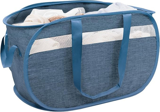 Collapsible Laundry Baskets, Foldable Tear Proof Pop Up Hamper with Reinforced Carry Handles, Durable Laundry Hamper for Home, Laundry, Bathroom, Dorm or Travel (Blue)