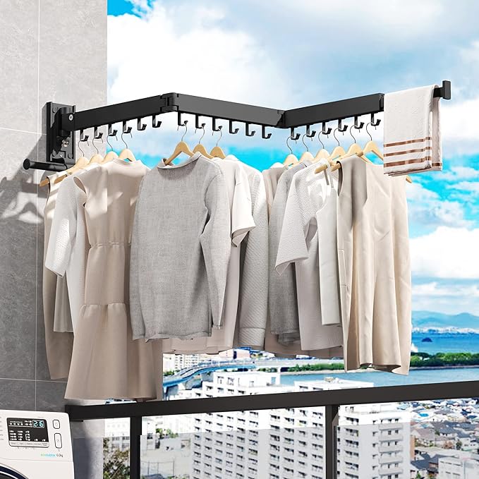 LIENAHU Clothes Drying Rack Wall Mounted(can fold Upward),Laundry Drying Rack,Laundry Room Organization,Wall Mounted Laundry Rack Folding,Retractable Clothing Rack,Collapsible Clothes Hanging Rack