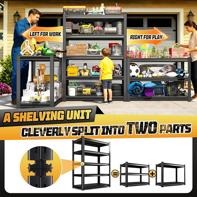 Garage Storage Shelves 5-Tier,Garage Storage System Shelves Adjustable,Storage Shelving for Basement,Pantry,Kitchen,Warehouse (2, 72" H x 59" W x 19.6" D)