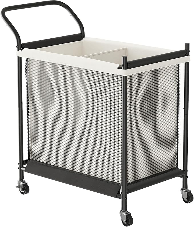 Laundry Hamper with Wheels - 2 Section Laundry Basket 120L, Removable Washable Bags, Height-Fitted Rolling Laundry Cart for Laundry Room & Bedroom