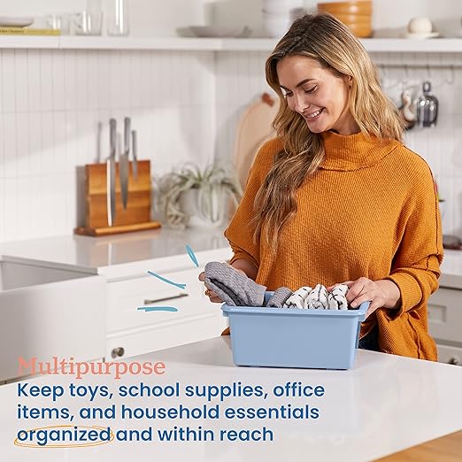 ECR4Kids Scoop Front Storage Bin, Multipurpose Organization, Powder Blue, 15-Piece