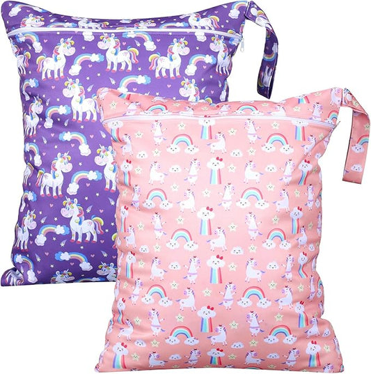 Shappy 2 Pack Large Travel Laundry Bags, Large Wet Dry Waterproof Dirty Clothes Bag for Suitcase, Swimsuit Beach Gym College Dorm Wet Bag(Unicorn)