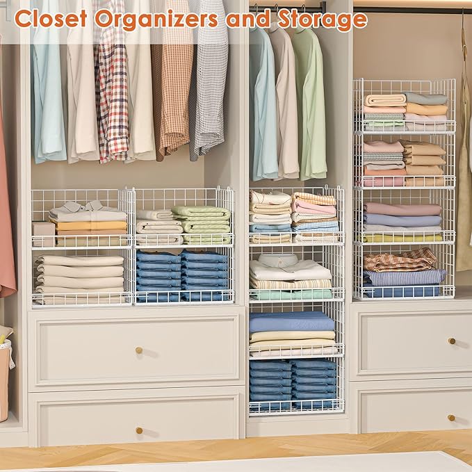 Yociyoga 8-Tier Stackable Closet Organizers and Storage Shelves, Foldable Closet Shelf Organizer, Stackable Storage Bins Drawers for Closet Organizer System, White(Patent No. 30022416)