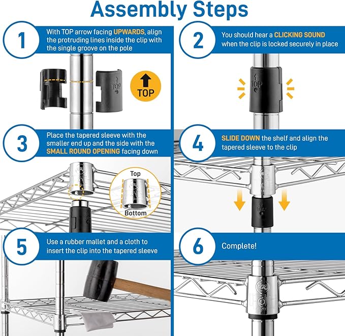5 Tier Storage Racks Shelving, Heavy Steel Pantry Shelves, Adjustable Wire Shelving Rack with Wheels, Suitable for Garage, Kitchen, Bathroom, Office, 24" W x 18" D x 71" H, Chrome