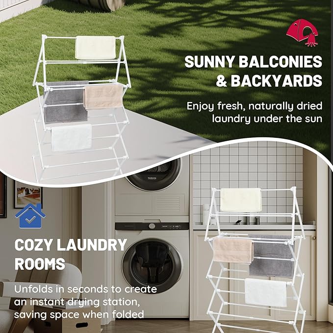 ZOES HOMEWARE 4 Tier Clothes Drying Rack Foldable | Foldable Clothing Drying Rack | Laundry Drying Rack Collapsible for Laundry Room, Dorm, Expandable Sturdy Metal Design | White 29"L x 11.5"W x 53"H