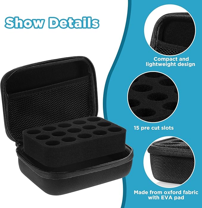 Teenyyou 15 Slots Insulin Peptide Fridge Carrying Case Vial Holder Storage Protector Bag, Fits Standard 10ml Vials, Insulin Cooler Travel Kits Case Organizer Diabetes Protector(Black)