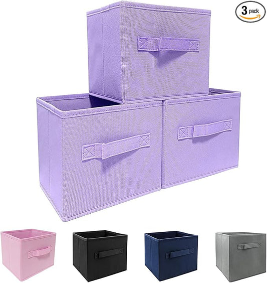 EBIGIC Purple Storage Bins [3 Pack] 9.0"x7.5"x7.5",Mini Storage Box Fabirc Foldable Closet Toy Organizer Collapsible Cloth