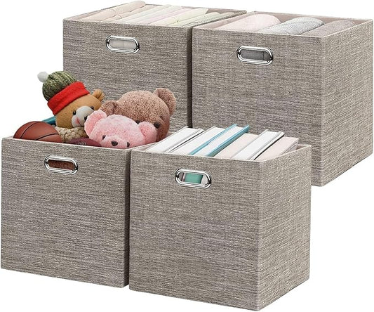 Posprica Storage Bins,11×11 Foldable Storage Cubes Boxes Container Closet Organizer Shelf Cabinet Bookcase,Thick Fabric Drawer Container - 4pcs,Coffee