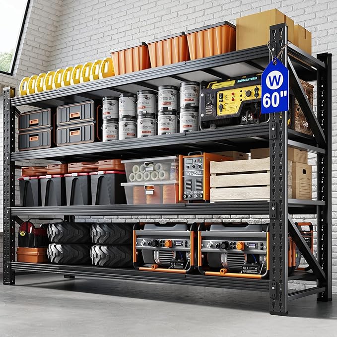 Yizosh 60" W Metal Garage Storage Shelves,8000LBS Heavy Duty 4-Shelf Adjustable Steel Organization Shelving,Utility Rack Shelf,60" W x 24" D x 70" H for Basement,Warehouse,Industrial