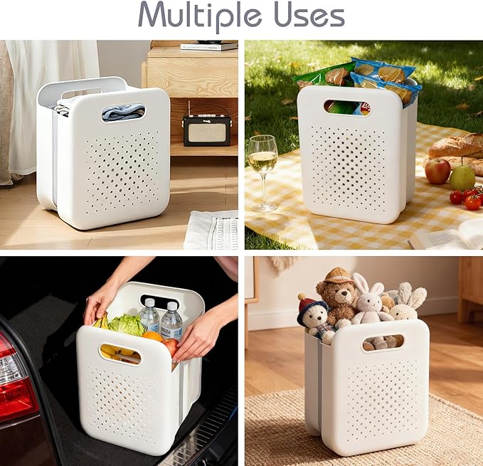 Goderewild Small Collapsible Laundry Basket, Space-Saving Wall-Mounted Hamper with Detachable Mini-Basket, Portable Hanging Organizer for Clothes, Underwear Socks. (White)