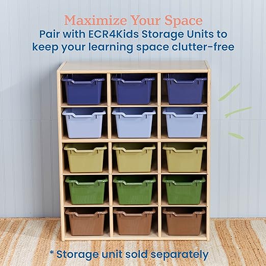 ECR4Kids Scoop Front Storage Bin, Multipurpose Organization, Earthtone, 15-Piece