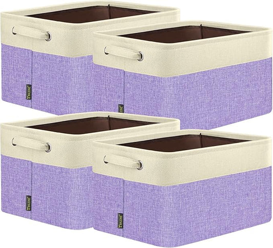 BALEINE 4 Pack Fabric Closet Storage Bins for Shelves, Linen Closet Organizers and Storage, Decorative Baskets for Organizing, Shelf, Clothes, Home, Office (Lavender, 14''x10''x8.5'')