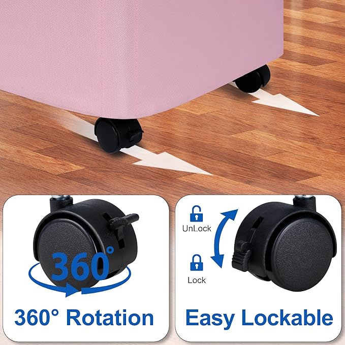 Vincona Slim Laundry Hamper with Lid and Wheels, Small Rolling Laundry Basket with Handle for Small Spaces, Tall Dirty Clothes Hampers for Dorm, Bathroom and Bedroom, 75L, Pink