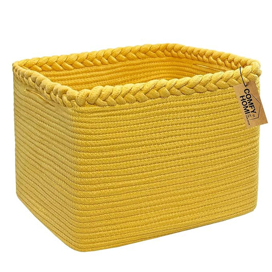 COMFY-HOMI Square Woven Cotton Rope Basket for Organizing, Gift Baskets for Handles, Empty Gift Baskets, Toy Basket for bins|13.5" x 11" x 9.5" home decor for Living Room, Bathroom
