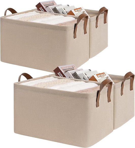 CHICVITA Storage Baskets for Shelves, Large Fabric Organizer Bins with Handles, Closet Organizers and Storage for Living Room, 16 ¾" L x 11" W x 9 ¾" H, Brown, 4-Pack