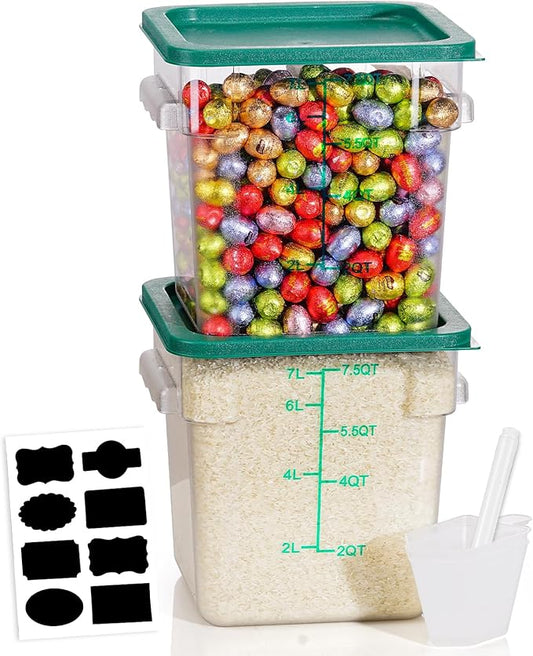 8QT Clear Food Storage Containers: 2 PCS[Food Grade][Hot&Cold Resistant] NSF Food Storage Containers with Lids for Home Restaurant Kitchen Storage Pizza Proof Dough, BPA Free(GREEN N2)