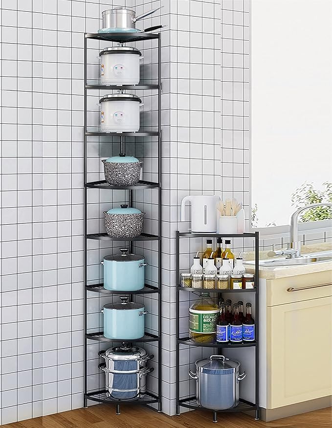 Kitchen Corner Shelf Rack, Multi-layer Pot Rack Storage Organizer Metal Shelves Holder (8 Tier)