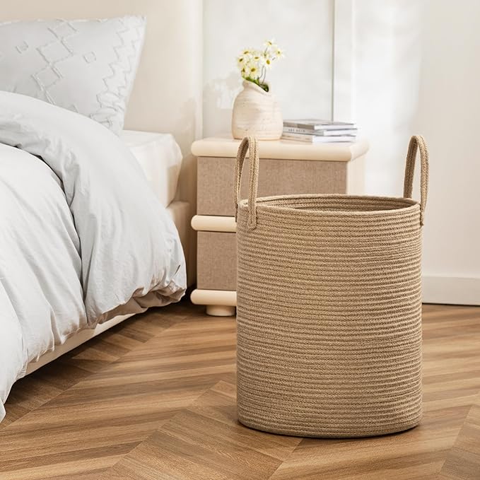 Laundry Basket, 52L Woven Laundry Hamper, Baby Nursery Hamper for Toys, Blanket Basket for Living Room, Clothes Hamper for Bedroom&Baby Room, Jute