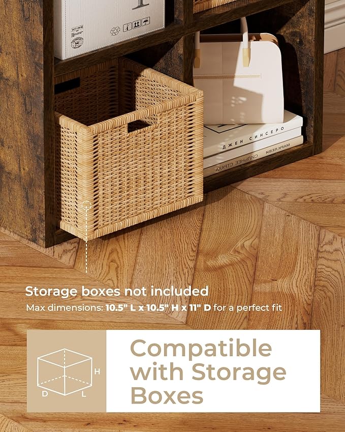 GTPLAYER 4-Cube Storage Organizer, Fits 11" Bins, Vertical or Horizontal Use, Opening Bookshelf, Partial Back Panels, Stackable Design Bookcase, for Desk, Vanity, Entryway, Vintage Brown
