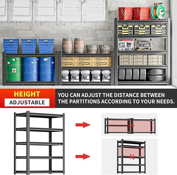 OLLRRACT 5 Tier Heavy Duty Metal Shelving Unit, Industrial Storage Shelf for Garage, Utility, and Industrial Use - Metal Storage Shelf Organizer, Durable Garage Storage Shelving 24" D x48 W x72 H
