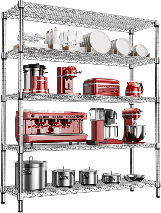 M MZG 3500LBS 59" W 5 Tier Storage Shelves Rack Metal Wire Shelving Unit, Storage Standing Shelf Organizer for Laundry Bathroom Kitchen Pantry Closet Garage, Chrome 17.7" D x 59.1" W x 70.4" H