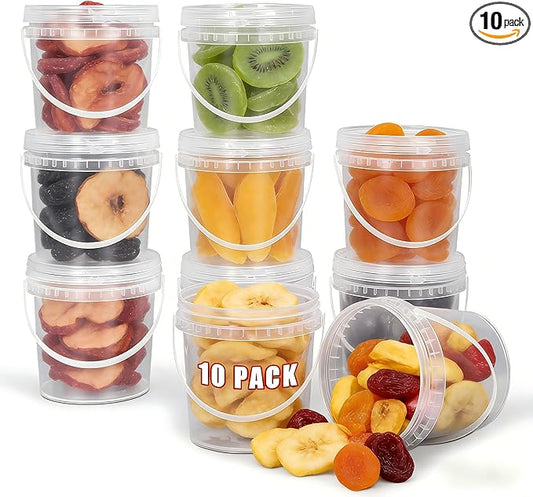 Airtight Clear Plastic Bucket with Lid, Ice Buckets for Parties, Reusable Ice Cream Tub with Handle, Food Storage Container, Food Grade Freezer and Microwave Safe for Sauce, Soup (16 OZ/500 ML)