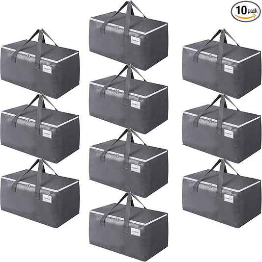 BlissTotes Large Moving Boxes and with Zippers & Handles Moving Supplies with lids, Heavy Duty Totes for Storage Bags for Space Saving, Fold Flat, Moving and Storing, 93L, 10 Pack