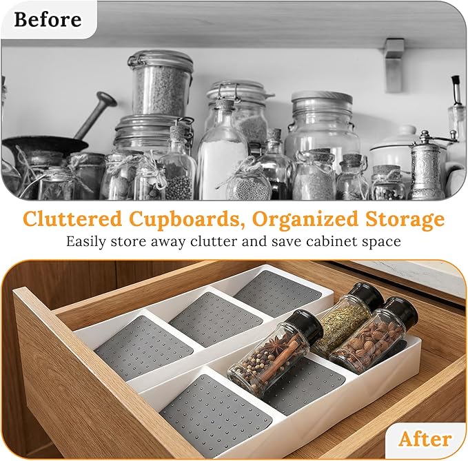 2 Pcs Spice Drawer Organizer, 3 Tier Non-Slip Silicone Seasoning Jars Drawer Insert, Spice Rack Organization for Cabinet, Making up Organizer, Bottle Rack,Bottles Holder,Spice Bottle Organizer