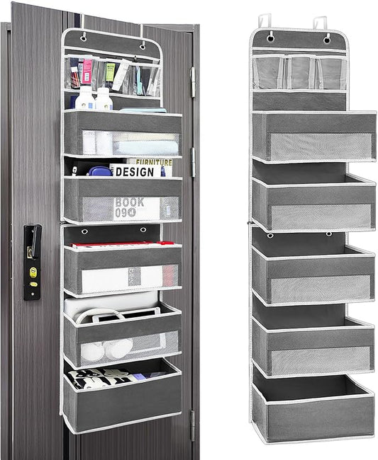 Ease of Assembly Over The Door Organizer,6 Tiers Anti Tilt Hanging Behind Door Storage, Heavy-Duty Reinforced Mesh Rack Holds 44lb for Bathroom,Pantry, Nursery,Closet, Shoes, Towels,Dark Grey