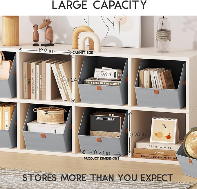 Homsorout Fabric Closet Storage Cubes - 4 Pack Square Storage Bins with Dual Handles for Clothes, Towels, Toys, Cube Storage Organizers for Bedroom, Nursery, Shelves, Closet, Small Spaces, Grey