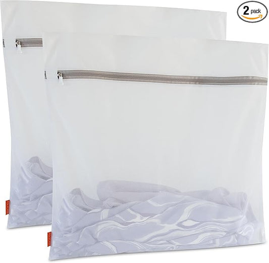 Polecasa Heavy Duty Mesh Laundry Bags for Delicates – 2 Pack with Sturdy Zipper for Lingerie, Coats, Baby Clothes, Underwear – Washing Machine & Dry Safter 24 x 24 Inches (2 XX-Large)