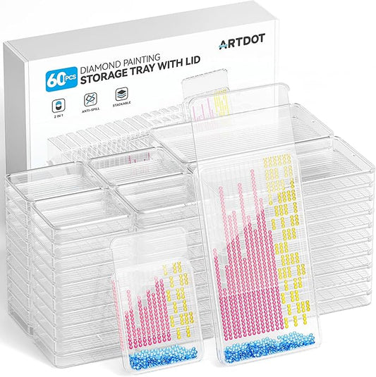 ARTDOT 60-Piece Diamond Art Storage Trays Kits for Adults with Lids, 2-in-1 Stackable Diamond Painting Accessories and Tools