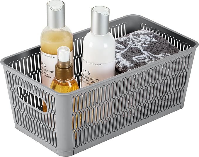 Simplify 2Pk Small Slide 2 Stack It Tote Basket | Storage & Organization | Open Bins with Stackable Capability | Bathroom | Crafts | Pantry | Playroom | Office | Grey