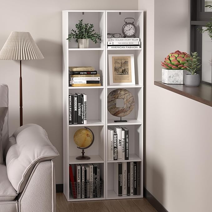 Cube Bookshelf, 5 Cube Storage Organizer, Freestanding 5 Tier Open Display Shelf with Eco-Friendly Melamine Surface for Home Office, Bedroom, Living Room, Study, White