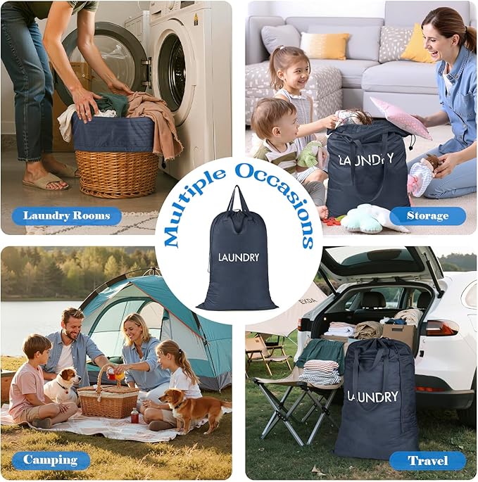 MissBoy 120L Heavy Duty Nylon Laundry Bag with Shoulder Handles, Tear-Resistant & Splash-Proof Dirty Clothes Storage Pouch for College Dorms, Laundromat & Beach Travel, Foldable & Washable