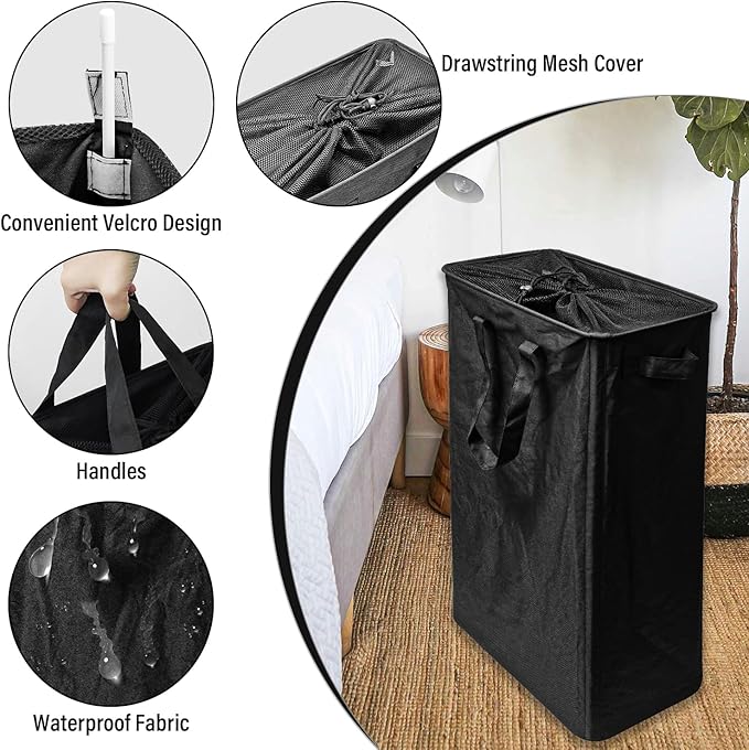 Slim Laundry Basket, 19.8 Gallons(75L) Thin Laundry Hamper with Handles, Collapsible Dirty Clothes Hamper for Laundry Room Dorm Bedroom