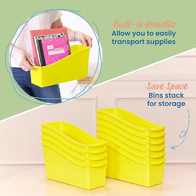 ECR4Kids Linking Plastic Storage Book Bin, Multipurpose Organization, Neon Yellow, 10-Piece